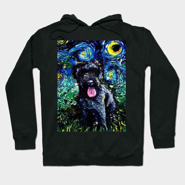 Black Goldendoodle Starry Night Hoodie by sagittariusgallery